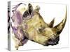 Rhinoceros Watercolor. African Animal Hand Drawn Illustration.-Faenkova Elena-Stretched Canvas