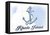 Rhode Island - Anchor - Blue - Coastal Icon-Lantern Press-Framed Stretched Canvas