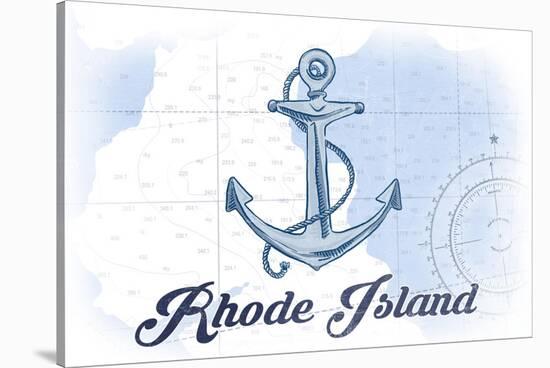 Rhode Island - Anchor - Blue - Coastal Icon-Lantern Press-Stretched Canvas