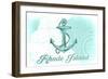 Rhode Island - Anchor - Teal - Coastal Icon-Lantern Press-Framed Art Print