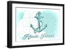 Rhode Island - Anchor - Teal - Coastal Icon-Lantern Press-Framed Art Print