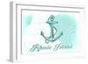 Rhode Island - Anchor - Teal - Coastal Icon-Lantern Press-Framed Art Print