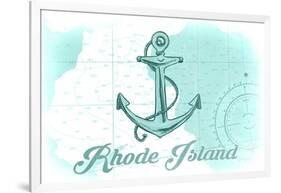 Rhode Island - Anchor - Teal - Coastal Icon-Lantern Press-Framed Art Print