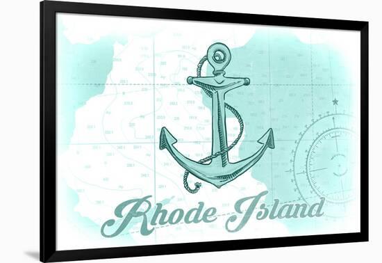 Rhode Island - Anchor - Teal - Coastal Icon-Lantern Press-Framed Art Print