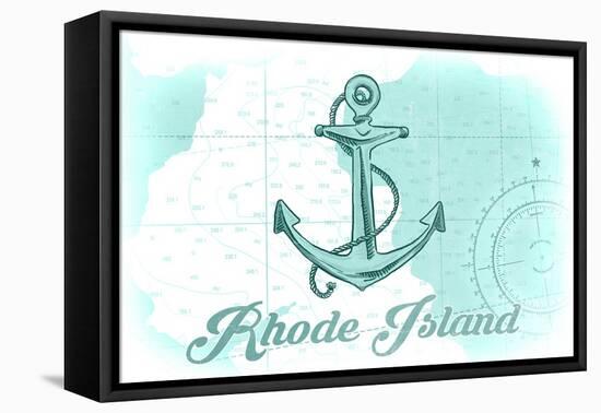 Rhode Island - Anchor - Teal - Coastal Icon-Lantern Press-Framed Stretched Canvas