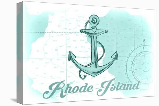 Rhode Island - Anchor - Teal - Coastal Icon-Lantern Press-Stretched Canvas