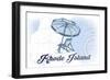 Rhode Island - Beach Chair and Umbrella - Blue - Coastal Icon-Lantern Press-Framed Art Print
