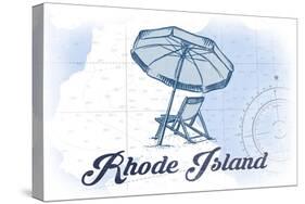 Rhode Island - Beach Chair and Umbrella - Blue - Coastal Icon-Lantern Press-Stretched Canvas