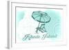 Rhode Island - Beach Chair and Umbrella - Teal - Coastal Icon-Lantern Press-Framed Art Print