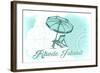 Rhode Island - Beach Chair and Umbrella - Teal - Coastal Icon-Lantern Press-Framed Art Print