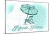 Rhode Island - Beach Chair and Umbrella - Teal - Coastal Icon-Lantern Press-Mounted Art Print