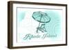 Rhode Island - Beach Chair and Umbrella - Teal - Coastal Icon-Lantern Press-Framed Art Print