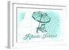 Rhode Island - Beach Chair and Umbrella - Teal - Coastal Icon-Lantern Press-Framed Art Print