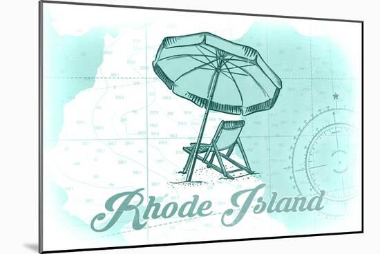 Rhode Island - Beach Chair and Umbrella - Teal - Coastal Icon-Lantern Press-Mounted Art Print