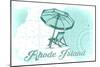 Rhode Island - Beach Chair and Umbrella - Teal - Coastal Icon-Lantern Press-Mounted Art Print
