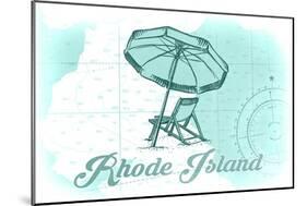 Rhode Island - Beach Chair and Umbrella - Teal - Coastal Icon-Lantern Press-Mounted Art Print