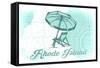 Rhode Island - Beach Chair and Umbrella - Teal - Coastal Icon-Lantern Press-Framed Stretched Canvas