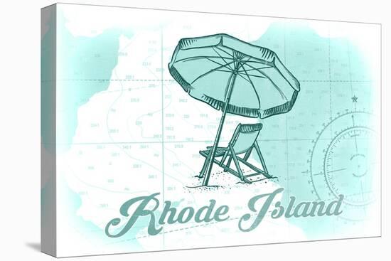 Rhode Island - Beach Chair and Umbrella - Teal - Coastal Icon-Lantern Press-Stretched Canvas