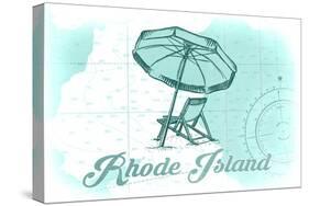 Rhode Island - Beach Chair and Umbrella - Teal - Coastal Icon-Lantern Press-Stretched Canvas