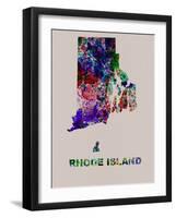 Rhode Island Color Splatter Map-NaxArt-Framed Art Print