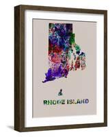 Rhode Island Color Splatter Map-NaxArt-Framed Art Print