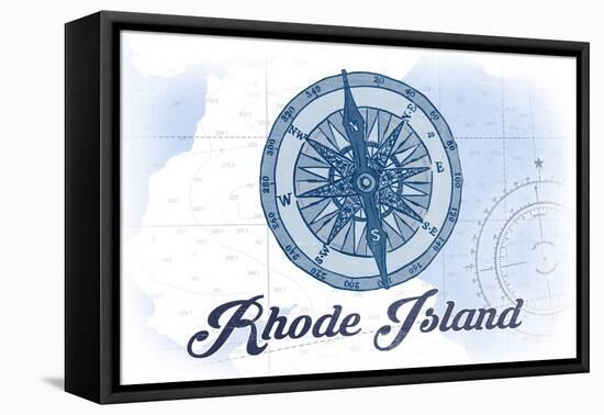 Rhode Island - Compass - Blue - Coastal Icon-Lantern Press-Framed Stretched Canvas