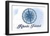 Rhode Island - Compass - Blue - Coastal Icon-Lantern Press-Framed Art Print