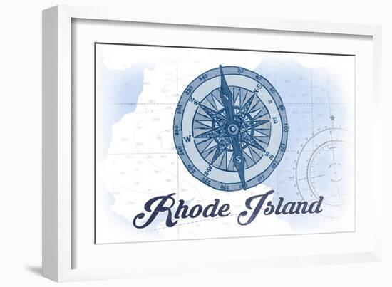 Rhode Island - Compass - Blue - Coastal Icon-Lantern Press-Framed Art Print