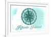 Rhode Island - Compass - Teal - Coastal Icon-Lantern Press-Framed Premium Giclee Print