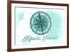 Rhode Island - Compass - Teal - Coastal Icon-Lantern Press-Framed Premium Giclee Print