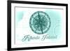 Rhode Island - Compass - Teal - Coastal Icon-Lantern Press-Framed Premium Giclee Print