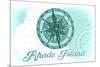 Rhode Island - Compass - Teal - Coastal Icon-Lantern Press-Mounted Premium Giclee Print