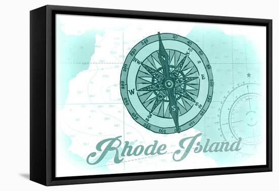 Rhode Island - Compass - Teal - Coastal Icon-Lantern Press-Framed Stretched Canvas