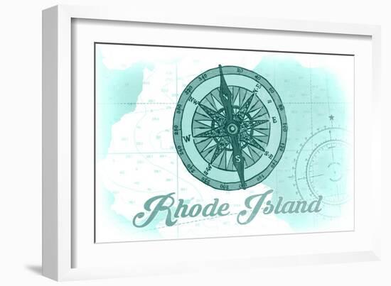 Rhode Island - Compass - Teal - Coastal Icon-Lantern Press-Framed Art Print