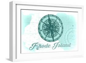 Rhode Island - Compass - Teal - Coastal Icon-Lantern Press-Framed Art Print
