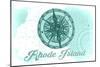 Rhode Island - Compass - Teal - Coastal Icon-Lantern Press-Mounted Art Print