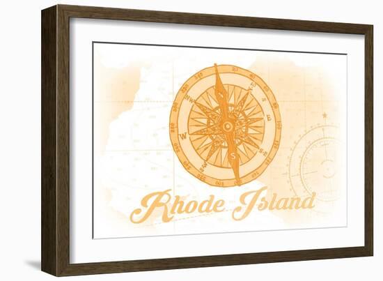Rhode Island - Compass - Yellow - Coastal Icon-Lantern Press-Framed Art Print