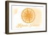 Rhode Island - Compass - Yellow - Coastal Icon-Lantern Press-Framed Art Print