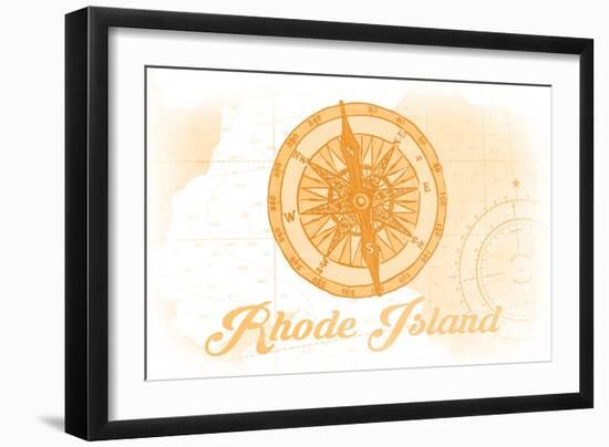 Rhode Island - Compass - Yellow - Coastal Icon-Lantern Press-Framed Art Print