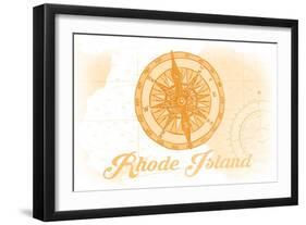 Rhode Island - Compass - Yellow - Coastal Icon-Lantern Press-Framed Art Print