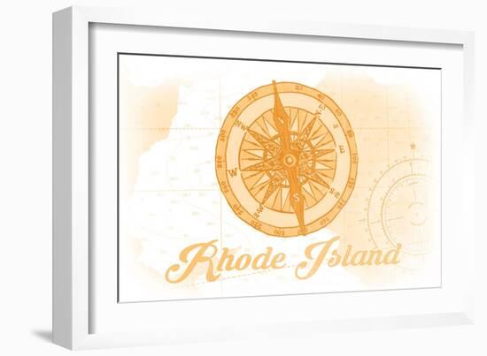 Rhode Island - Compass - Yellow - Coastal Icon-Lantern Press-Framed Art Print