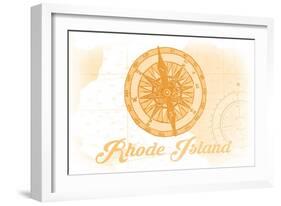 Rhode Island - Compass - Yellow - Coastal Icon-Lantern Press-Framed Art Print