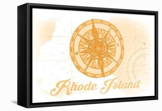 Rhode Island - Compass - Yellow - Coastal Icon-Lantern Press-Framed Stretched Canvas