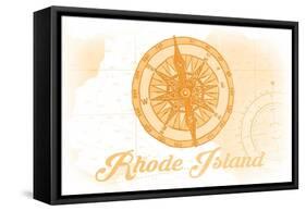 Rhode Island - Compass - Yellow - Coastal Icon-Lantern Press-Framed Stretched Canvas