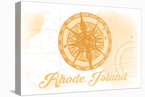 Rhode Island - Compass - Yellow - Coastal Icon-Lantern Press-Stretched Canvas
