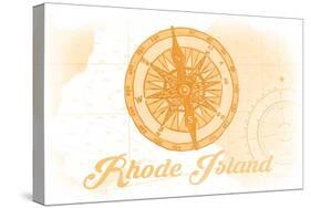 Rhode Island - Compass - Yellow - Coastal Icon-Lantern Press-Stretched Canvas