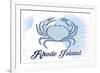 Rhode Island - Crab - Blue - Coastal Icon-Lantern Press-Framed Art Print