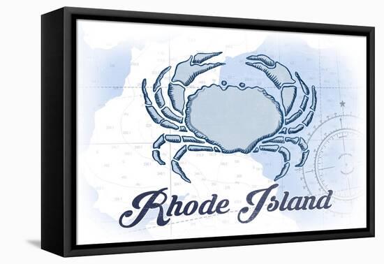 Rhode Island - Crab - Blue - Coastal Icon-Lantern Press-Framed Stretched Canvas