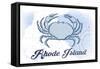 Rhode Island - Crab - Blue - Coastal Icon-Lantern Press-Framed Stretched Canvas