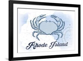 Rhode Island - Crab - Blue - Coastal Icon-Lantern Press-Framed Premium Giclee Print